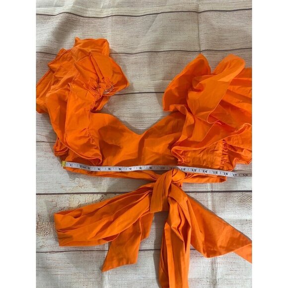 Asos Luxe Women's Orange Wrap Crop Top Puff Sleeves - 0 - Picture 6 of 11